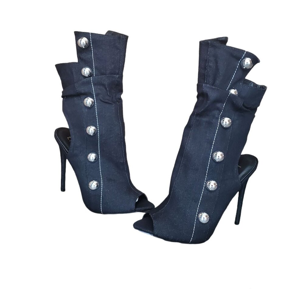 Liliana womens ankle booties Black Studded Peep Toe zipper closure high‎ Sz 7.5